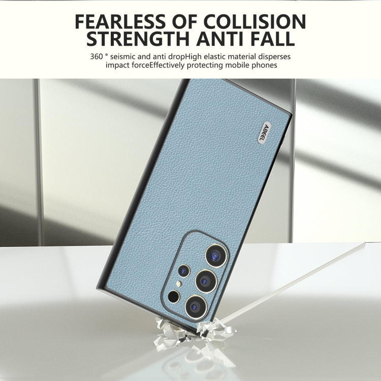 For Samsung Galaxy S24 Ultra 5G ABEEL Black Edge Genuine Leather Mino Phone Case(Blue) - HoMEdemic™ 