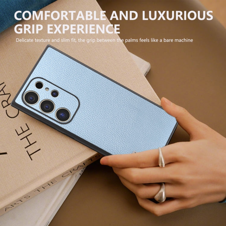 For Samsung Galaxy S24 Ultra 5G ABEEL Black Edge Genuine Leather Mino Phone Case(Blue) - HoMEdemic™ 