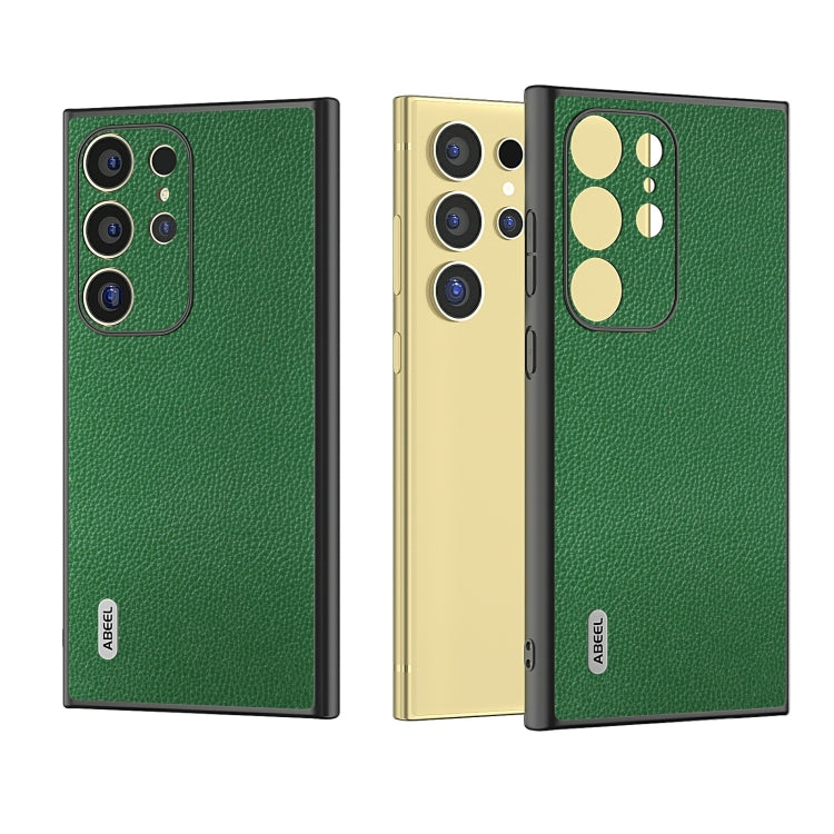 For Samsung Galaxy S24 Ultra 5G ABEEL Black Edge Genuine Leather Mino Phone Case(Green) - HoMEdemic™ 