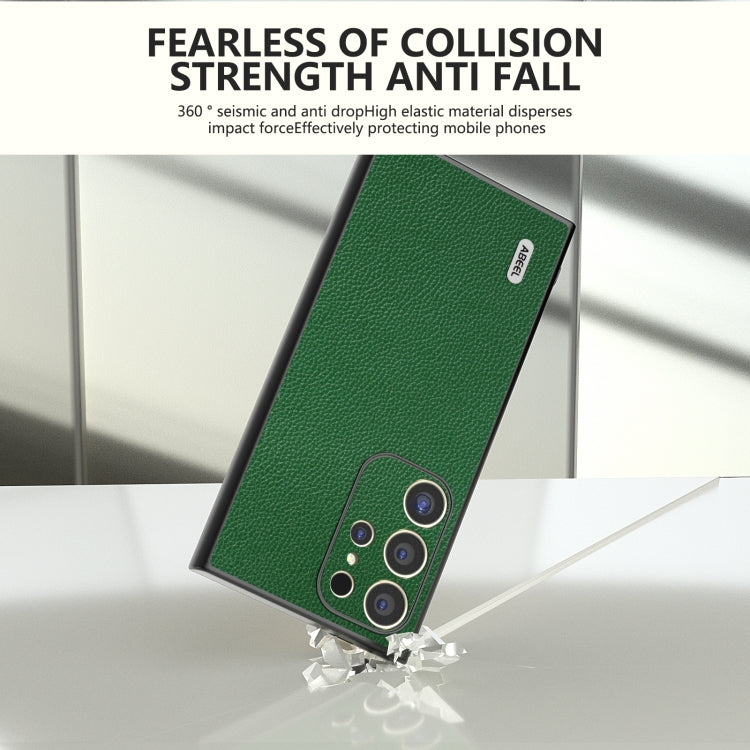 For Samsung Galaxy S24 Ultra 5G ABEEL Black Edge Genuine Leather Mino Phone Case(Green) - HoMEdemic™ 