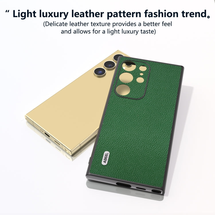 For Samsung Galaxy S24 Ultra 5G ABEEL Black Edge Genuine Leather Mino Phone Case(Green) - HoMEdemic™ 