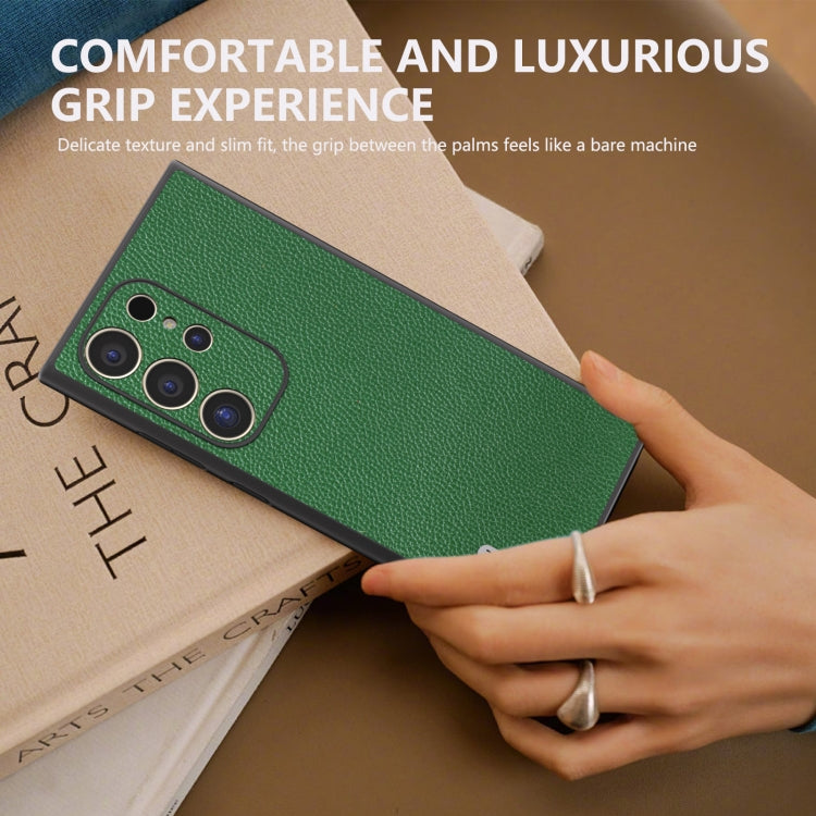 For Samsung Galaxy S24 Ultra 5G ABEEL Black Edge Genuine Leather Mino Phone Case(Green) - HoMEdemic™ 