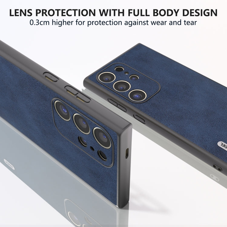 For Samsung Galaxy S24 Ultra 5G ABEEL Black Edge Two-color Calf Texture PU Phone Case(Blue) - HoMEdemic™ 