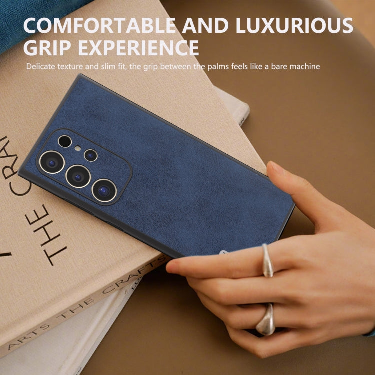 For Samsung Galaxy S24 Ultra 5G ABEEL Black Edge Two-color Calf Texture PU Phone Case(Blue) - HoMEdemic™ 