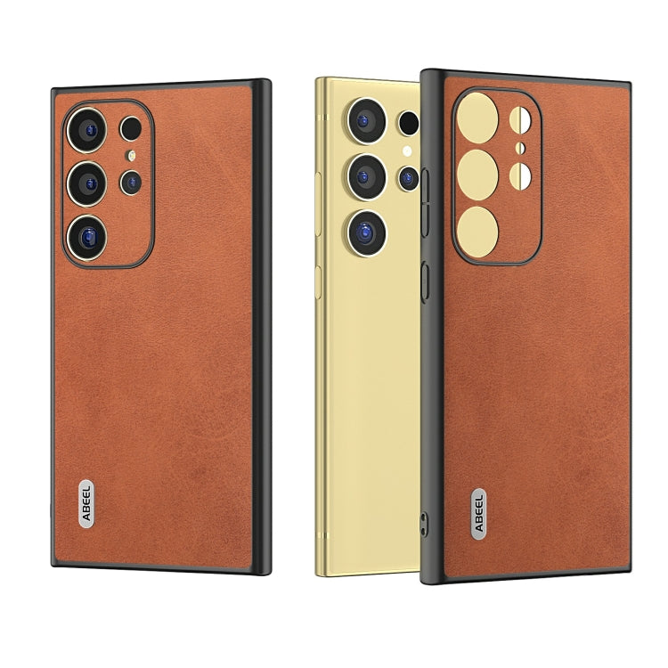 For Samsung Galaxy S24 Ultra 5G ABEEL Black Edge Two-color Calf Texture PU Phone Case(Brown) - HoMEdemic™ 