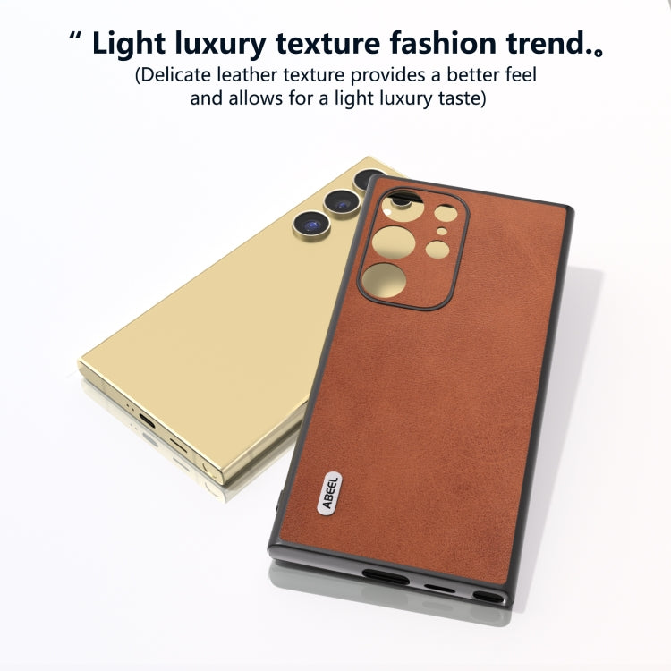For Samsung Galaxy S24 Ultra 5G ABEEL Black Edge Two-color Calf Texture PU Phone Case(Brown) - HoMEdemic™ 