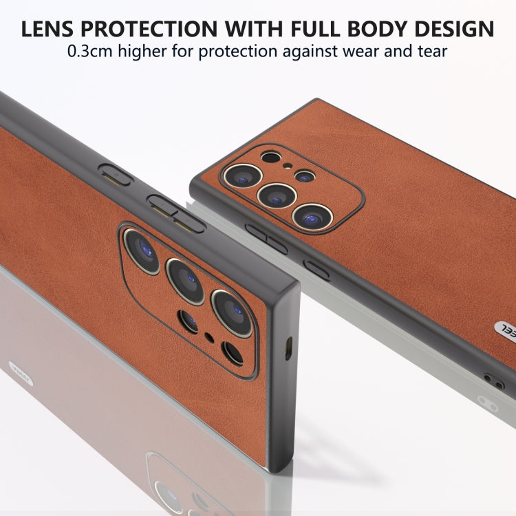 For Samsung Galaxy S24 Ultra 5G ABEEL Black Edge Two-color Calf Texture PU Phone Case(Brown) - HoMEdemic™ 