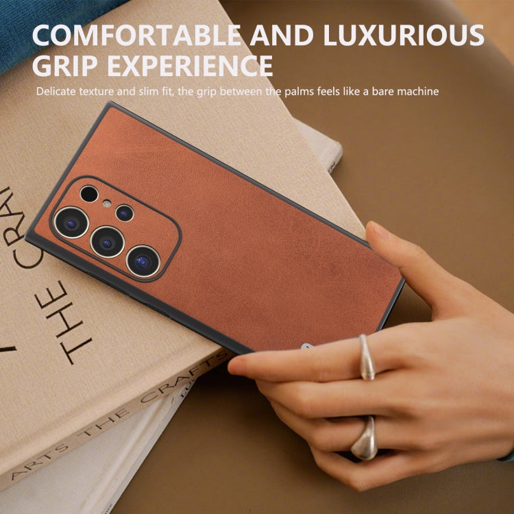For Samsung Galaxy S24 Ultra 5G ABEEL Black Edge Two-color Calf Texture PU Phone Case(Brown) - HoMEdemic™ 