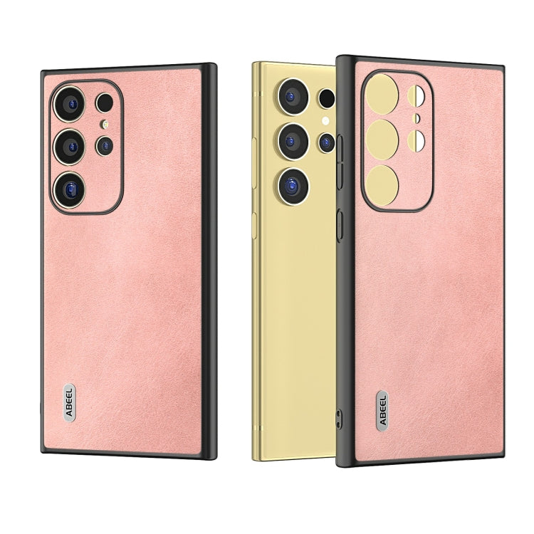 For Samsung Galaxy S24 Ultra 5G ABEEL Black Edge Two-color Calf Texture PU Phone Case(Pink) - HoMEdemic™ 