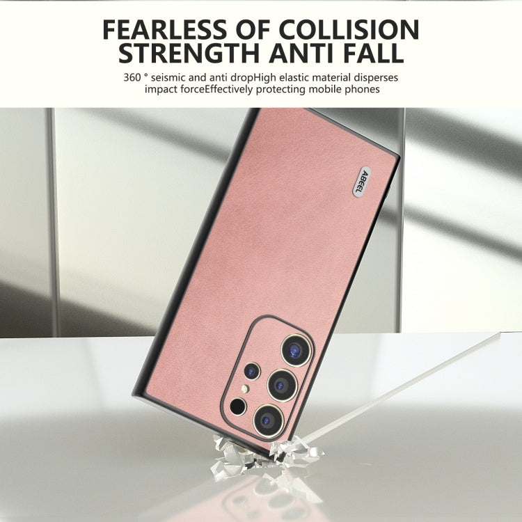 For Samsung Galaxy S24 Ultra 5G ABEEL Black Edge Two-color Calf Texture PU Phone Case(Pink) - HoMEdemic™ 