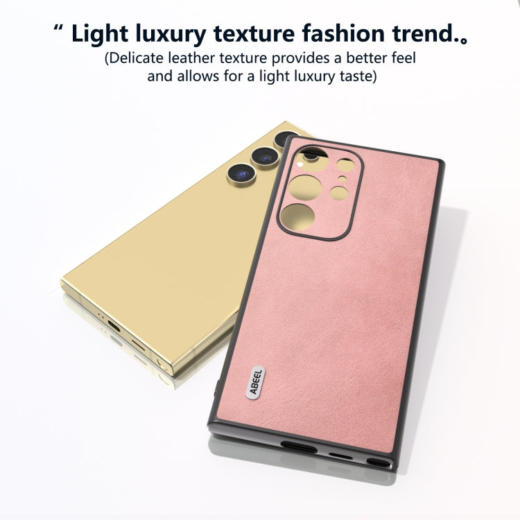 For Samsung Galaxy S24 Ultra 5G ABEEL Black Edge Two-color Calf Texture PU Phone Case(Pink) - HoMEdemic™ 