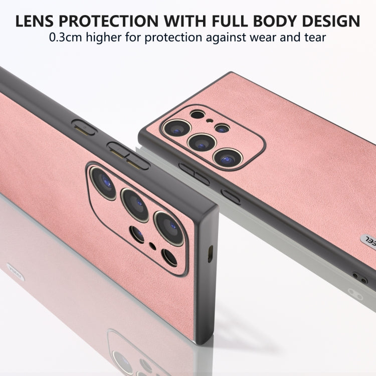 For Samsung Galaxy S24 Ultra 5G ABEEL Black Edge Two-color Calf Texture PU Phone Case(Pink) - HoMEdemic™ 