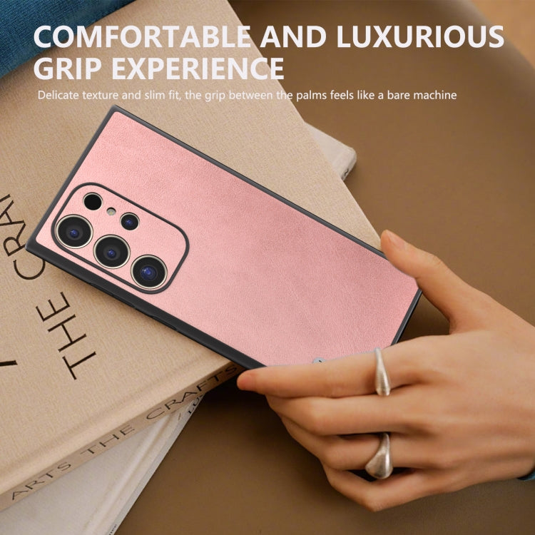 For Samsung Galaxy S24 Ultra 5G ABEEL Black Edge Two-color Calf Texture PU Phone Case(Pink) - HoMEdemic™ 