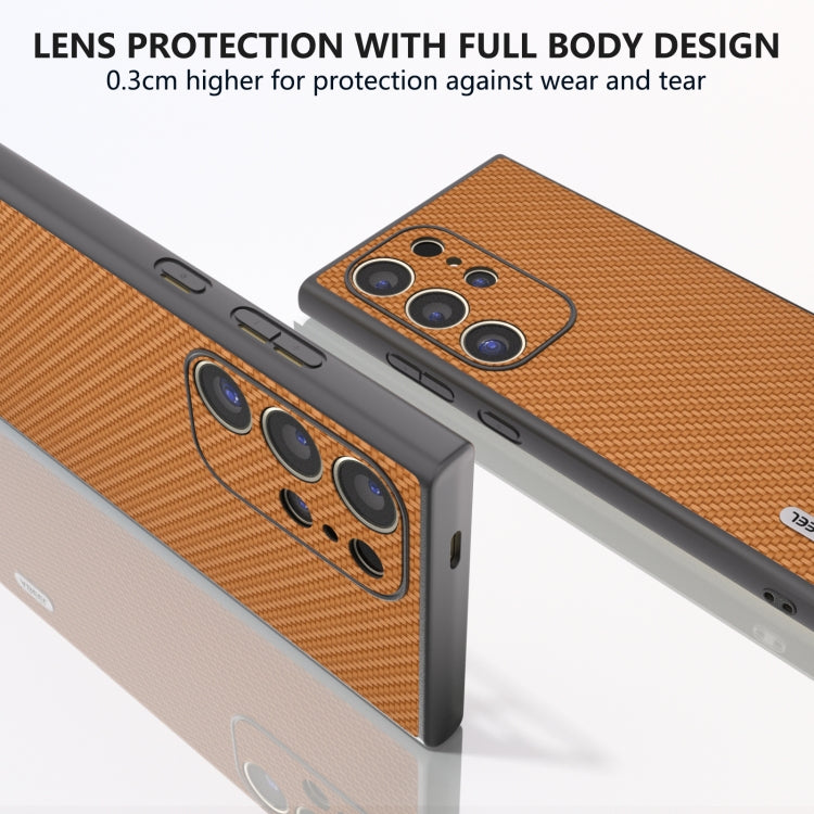 For Samsung Galaxy S24 Ultra 5G ABEEL Carbon Fiber Texture Protective Phone Case(Light Brown) - HoMEdemic™ 