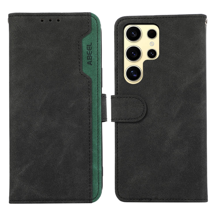 For Samsung Galaxy S24 Ultra 5G ABEEL Color Block Magnetic RFID Leather Phone Case(Black-Green) - HoMEdemic™ 