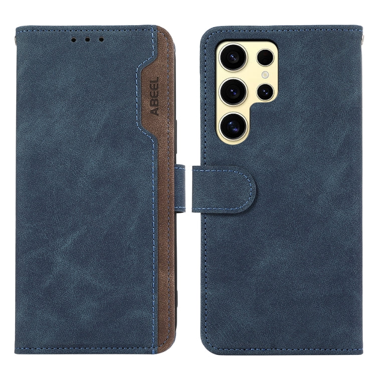 For Samsung Galaxy S24 Ultra 5G ABEEL Color Block Magnetic RFID Leather Phone Case(Blue-Brown) - HoMEdemic™ 