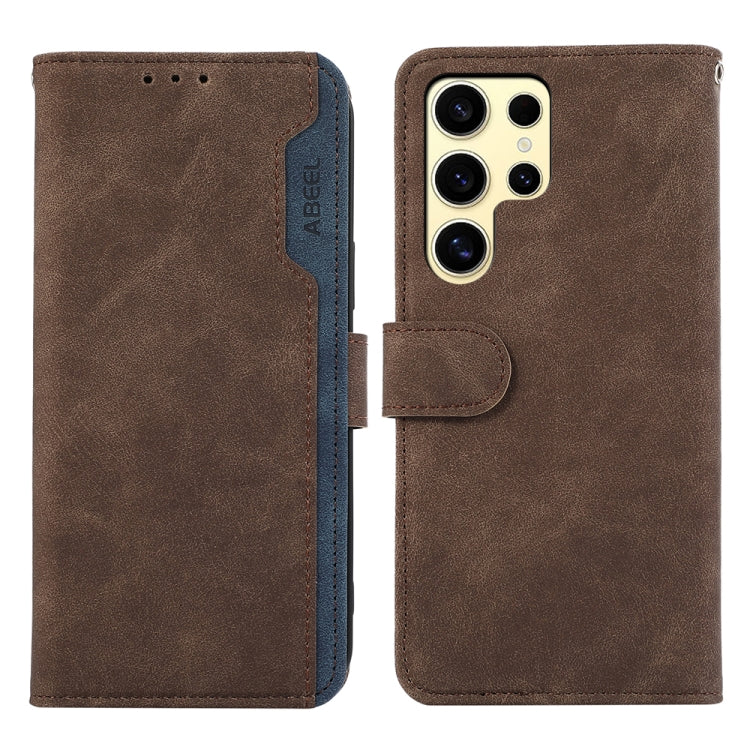 For Samsung Galaxy S24 Ultra 5G ABEEL Color Block Magnetic RFID Leather Phone Case(Brown-Blue) - HoMEdemic™ 