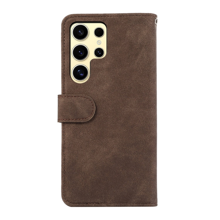 For Samsung Galaxy S24 Ultra 5G ABEEL Color Block Magnetic RFID Leather Phone Case(Brown-Blue) - HoMEdemic™ 