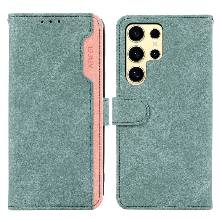 For Samsung Galaxy S24 Ultra 5G ABEEL Color Block Magnetic RFID Leather Phone Case(Cyan-Pink) - HoMEdemic™ 