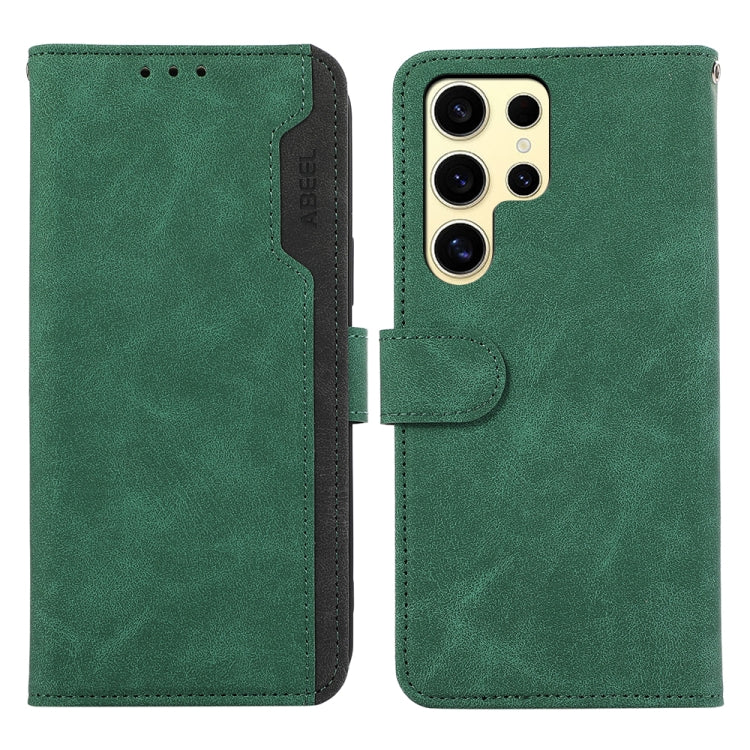 For Samsung Galaxy S24 Ultra 5G ABEEL Color Block Magnetic RFID Leather Phone Case(Green-Black) - HoMEdemic™ 