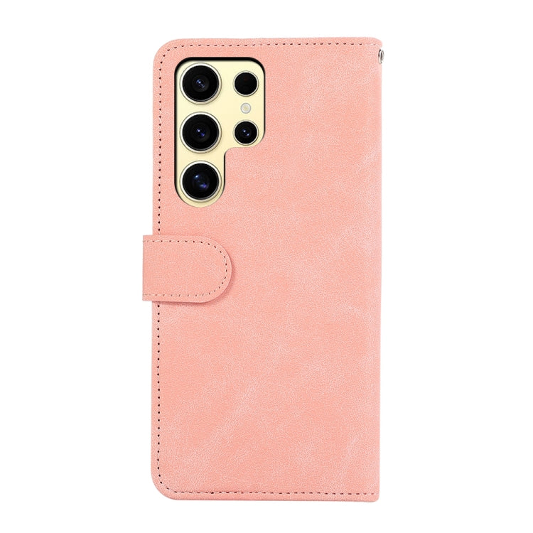 For Samsung Galaxy S24 Ultra 5G ABEEL Color Block Magnetic RFID Leather Phone Case(Pink-Cyan) - HoMEdemic™ 