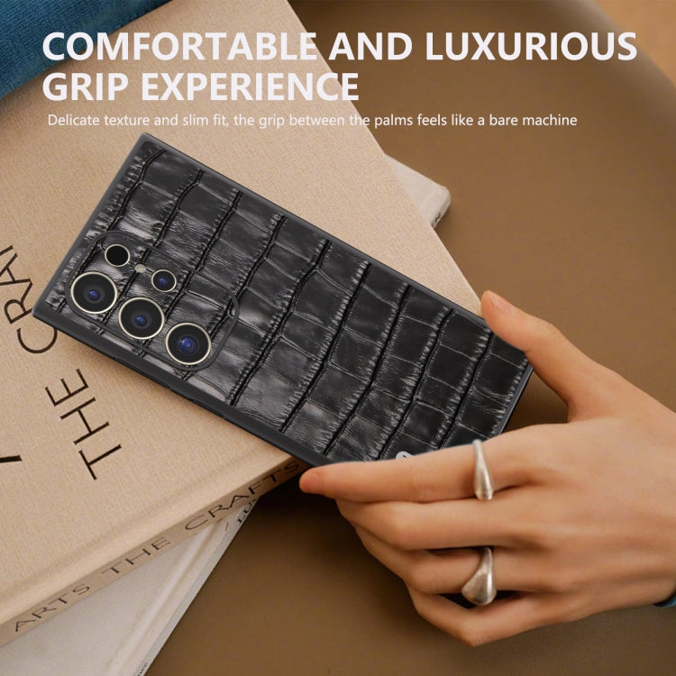 For Samsung Galaxy S24 Ultra 5G ABEEL Crocodile Texture Genuine Leather Phone Case(Black) - HoMEdemic™ 