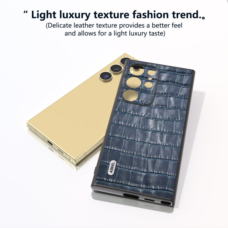 For Samsung Galaxy S24 Ultra 5G ABEEL Crocodile Texture Genuine Leather Phone Case(Blue) - HoMEdemic™ 