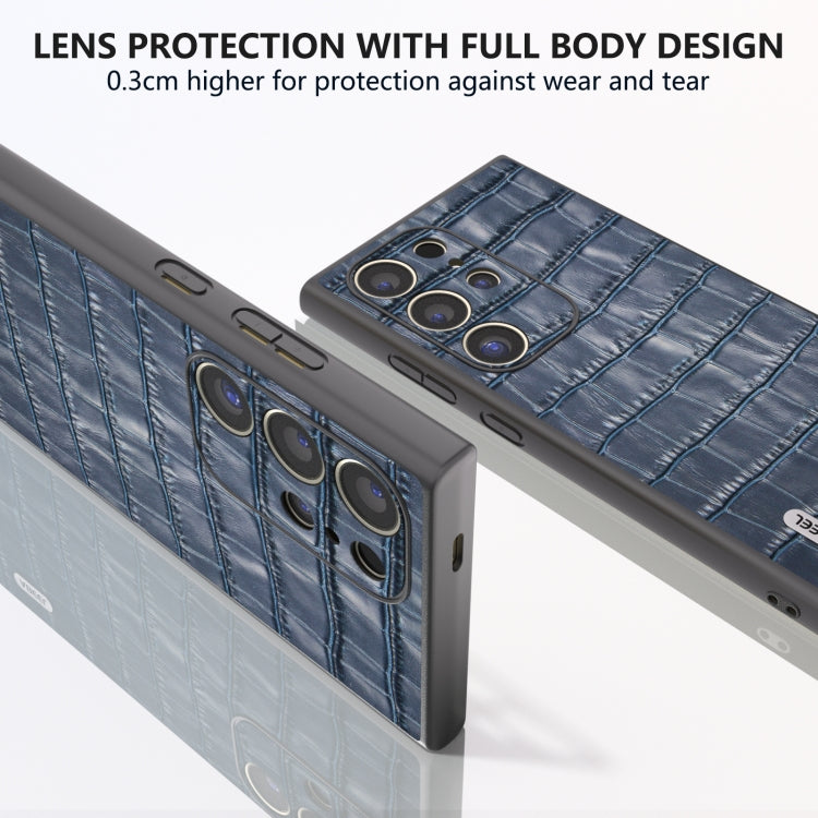 For Samsung Galaxy S24 Ultra 5G ABEEL Crocodile Texture Genuine Leather Phone Case(Blue) - HoMEdemic™ 