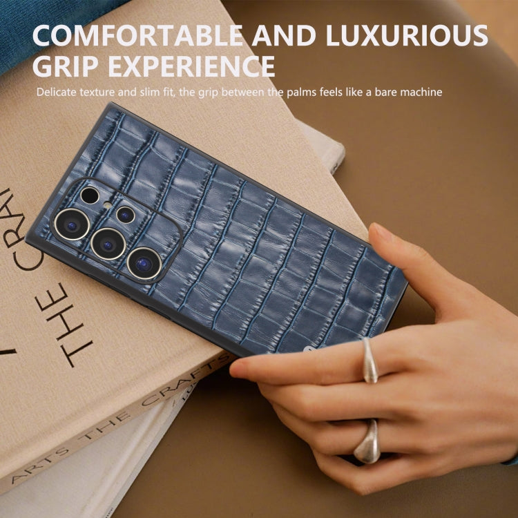 For Samsung Galaxy S24 Ultra 5G ABEEL Crocodile Texture Genuine Leather Phone Case(Blue) - HoMEdemic™ 