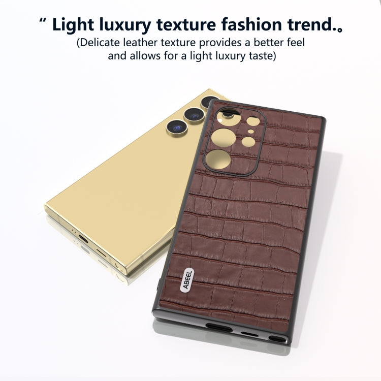 For Samsung Galaxy S24 Ultra 5G ABEEL Crocodile Texture Genuine Leather Phone Case(Brown) - HoMEdemic™ 