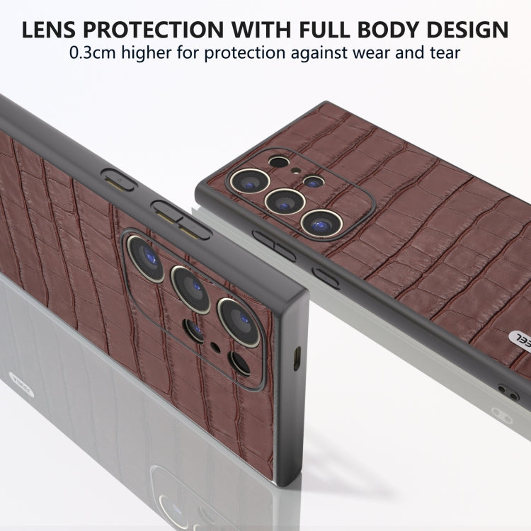 For Samsung Galaxy S24 Ultra 5G ABEEL Crocodile Texture Genuine Leather Phone Case(Brown) - HoMEdemic™ 