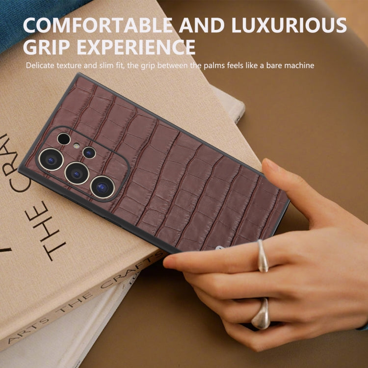 For Samsung Galaxy S24 Ultra 5G ABEEL Crocodile Texture Genuine Leather Phone Case(Brown) - HoMEdemic™ 