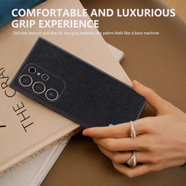 For Samsung Galaxy S24 Ultra 5G ABEEL Cross Texture Genuine Leather Phone Case(Black) - HoMEdemic™ 