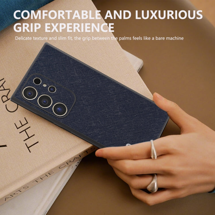 For Samsung Galaxy S24 Ultra 5G ABEEL Cross Texture Genuine Leather Phone Case(Blue) - HoMEdemic™ 