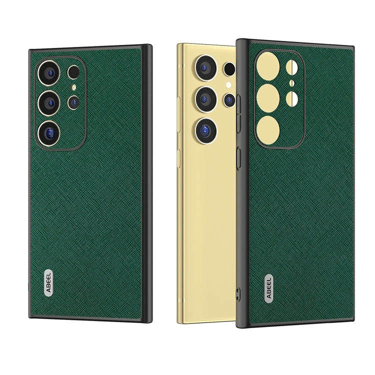 For Samsung Galaxy S24 Ultra 5G ABEEL Cross Texture Genuine Leather Phone Case(Green) - HoMEdemic™ 