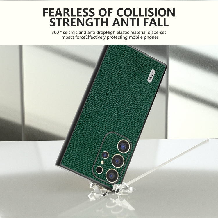 For Samsung Galaxy S24 Ultra 5G ABEEL Cross Texture Genuine Leather Phone Case(Green) - HoMEdemic™ 