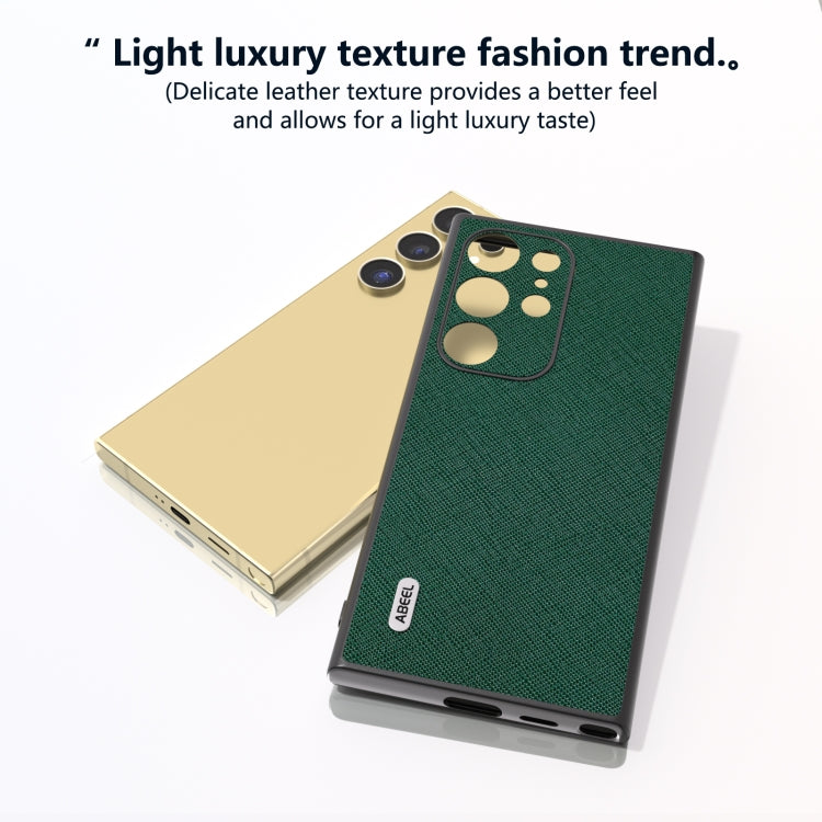 For Samsung Galaxy S24 Ultra 5G ABEEL Cross Texture Genuine Leather Phone Case(Green) - HoMEdemic™ 
