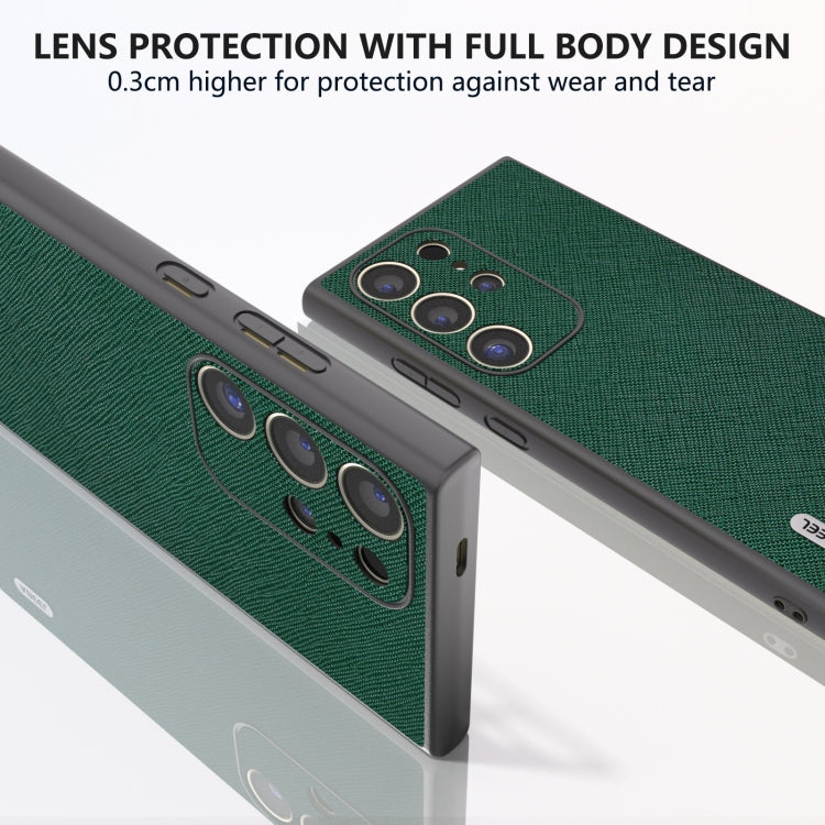 For Samsung Galaxy S24 Ultra 5G ABEEL Cross Texture Genuine Leather Phone Case(Green) - HoMEdemic™ 