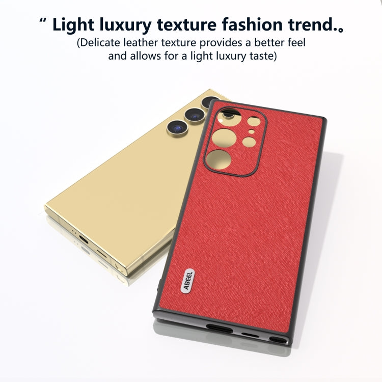 For Samsung Galaxy S24 Ultra 5G ABEEL Cross Texture Genuine Leather Phone Case(Red) - HoMEdemic™ 