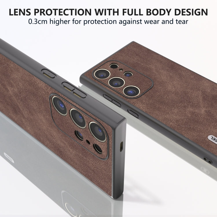 For Samsung Galaxy S24 Ultra 5G ABEEL Elegant Series PU Leather Black Edge Phone Case(Coffee) - HoMEdemic™ 
