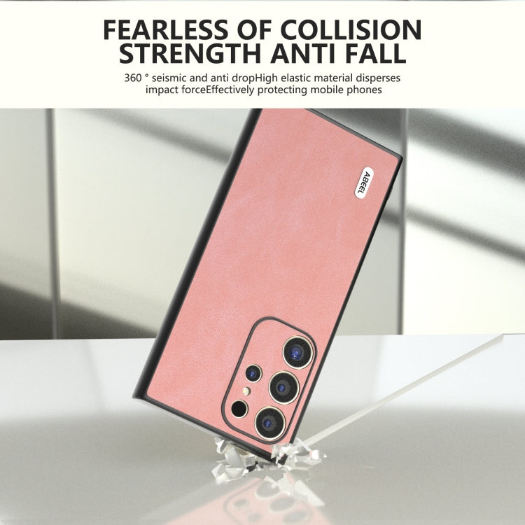 For Samsung Galaxy S24 Ultra 5G ABEEL Elegant Series PU Leather Black Edge Phone Case(Pink) - HoMEdemic™ 