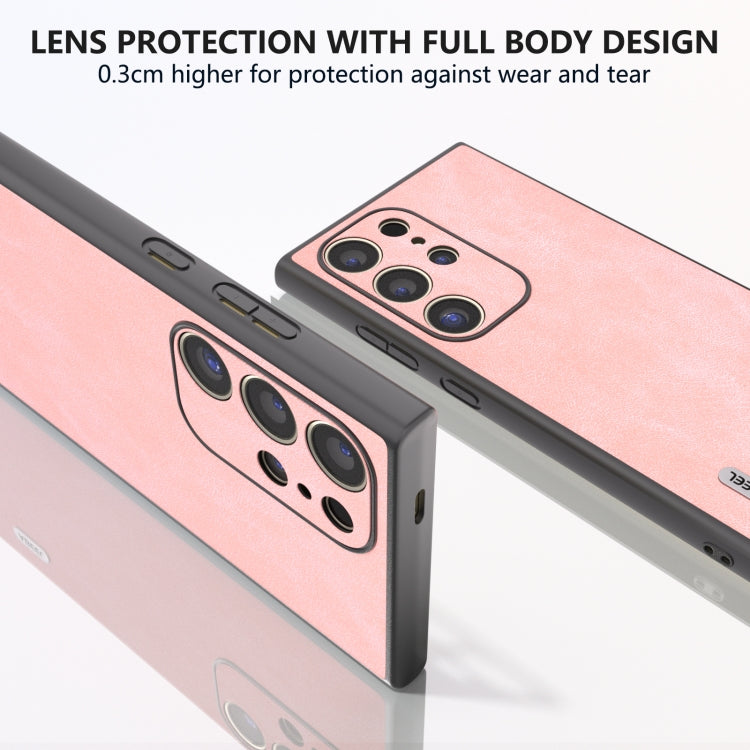 For Samsung Galaxy S24 Ultra 5G ABEEL Elegant Series PU Leather Black Edge Phone Case(Pink) - HoMEdemic™ 