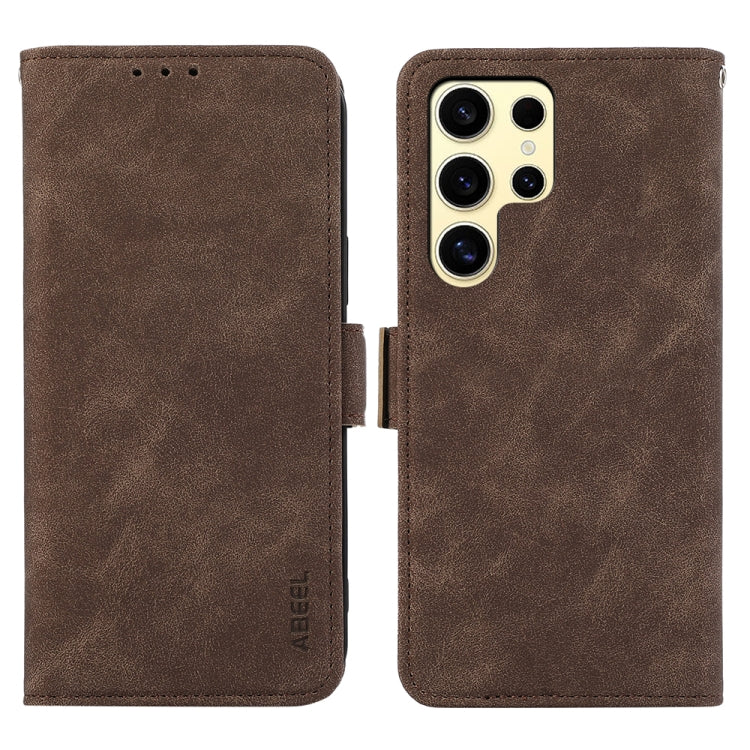 For Samsung Galaxy S24 Ultra 5G ABEEL Frosted Magnetic RFID Leather Phone Case(Brown) - HoMEdemic™ 