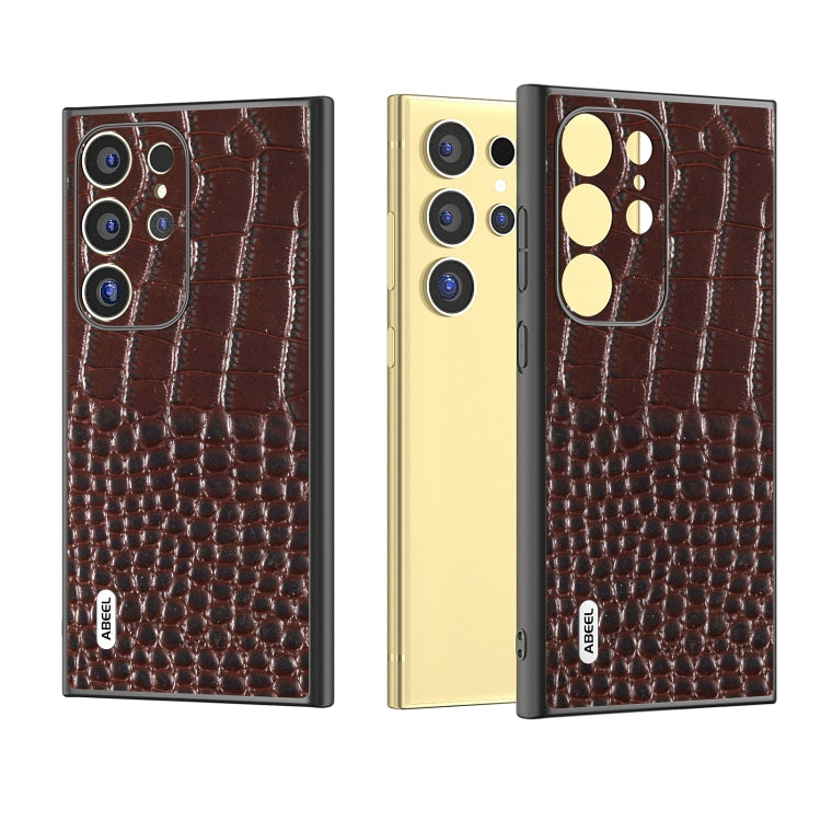 For Samsung Galaxy S24 Ultra 5G ABEEL Genuine Leather Crocodile Pattern Phone Case(Coffee) - HoMEdemic™ 