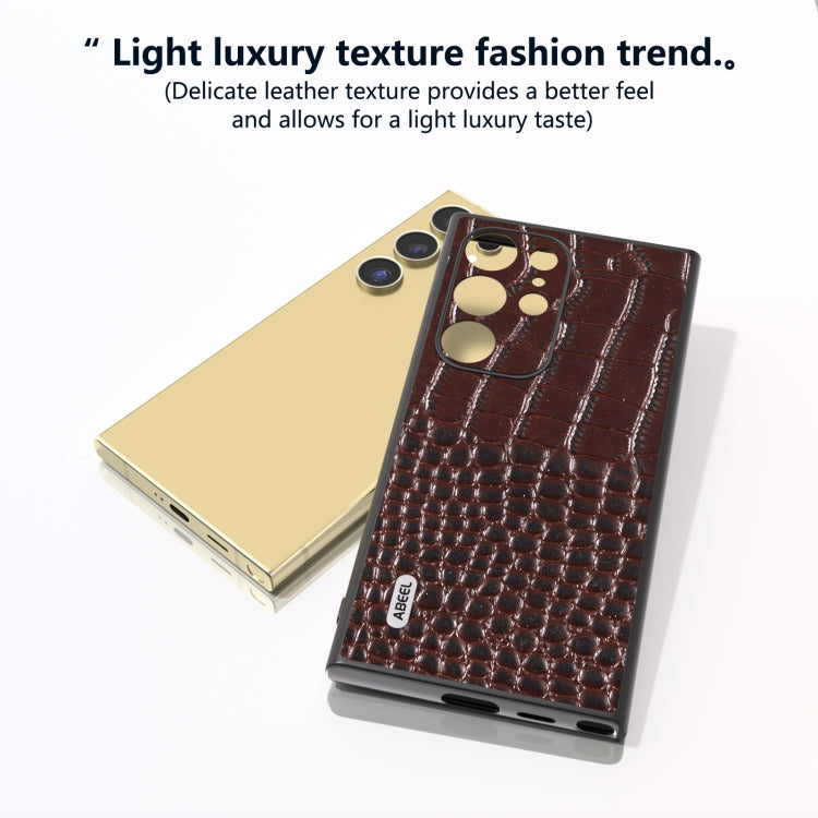 For Samsung Galaxy S24 Ultra 5G ABEEL Genuine Leather Crocodile Pattern Phone Case(Coffee) - HoMEdemic™ 