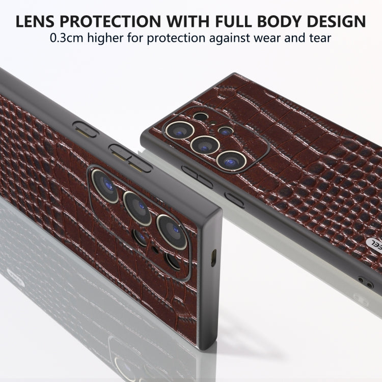 For Samsung Galaxy S24 Ultra 5G ABEEL Genuine Leather Crocodile Pattern Phone Case(Coffee) - HoMEdemic™ 