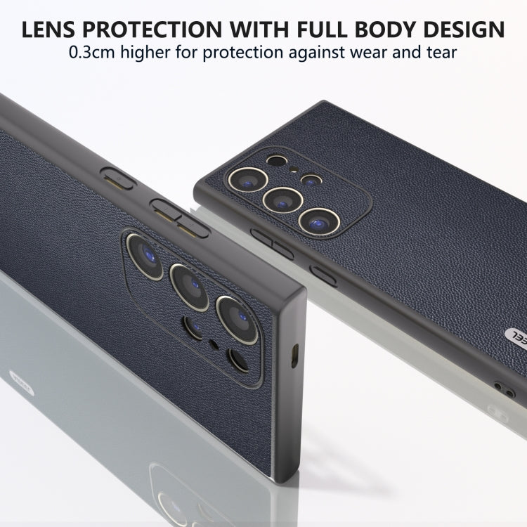 For Samsung Galaxy S24 Ultra 5G ABEEL Genuine Leather Elegant Black Edge Phone Case(Blue) - HoMEdemic™ 