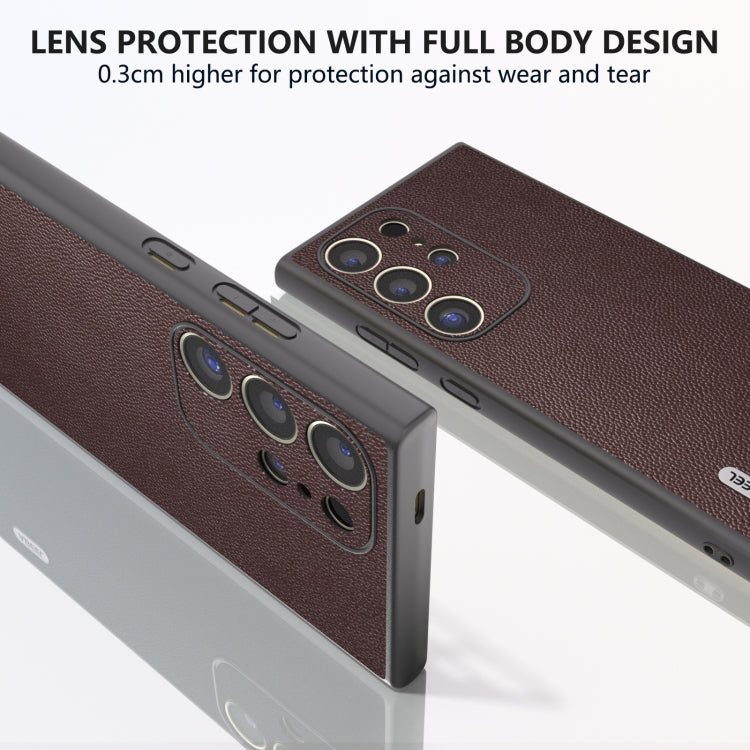 For Samsung Galaxy S24 Ultra 5G ABEEL Genuine Leather Elegant Black Edge Phone Case(Coffee) - HoMEdemic™ 