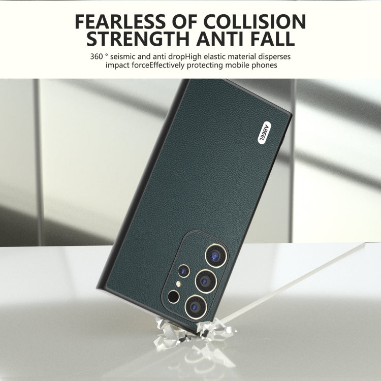For Samsung Galaxy S24 Ultra 5G ABEEL Genuine Leather Elegant Black Edge Phone Case(Green) - HoMEdemic™ 