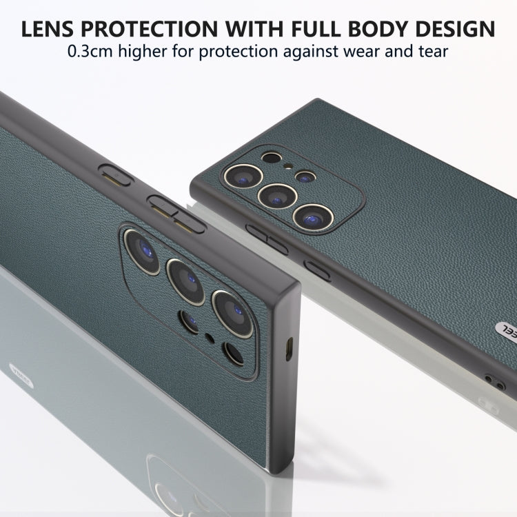 For Samsung Galaxy S24 Ultra 5G ABEEL Genuine Leather Elegant Black Edge Phone Case(Green) - HoMEdemic™ 